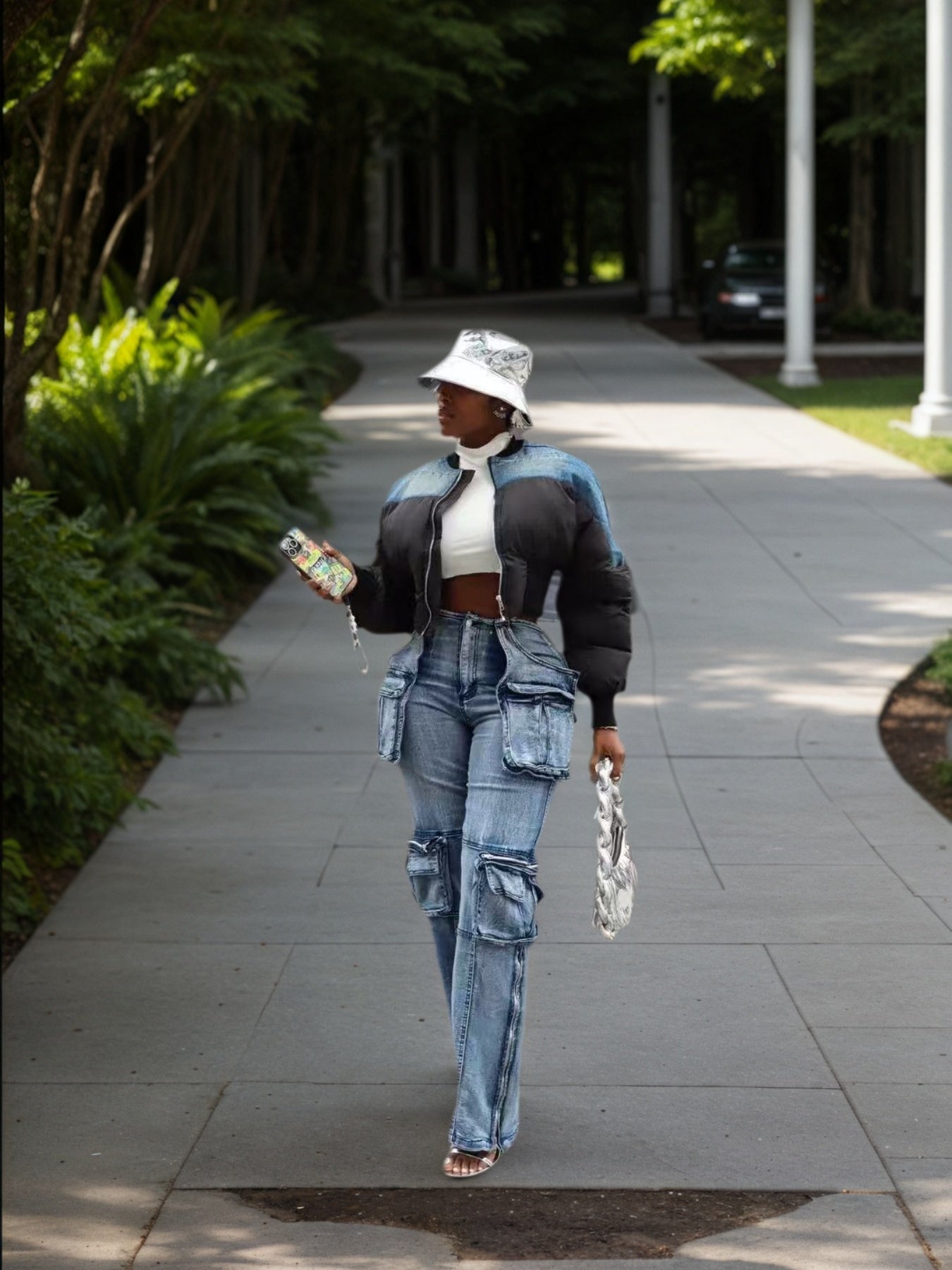 New Women's Casual And Versatile Multi-pocket Work Pants, Mid-waisted Washed Straight-cut Jeans