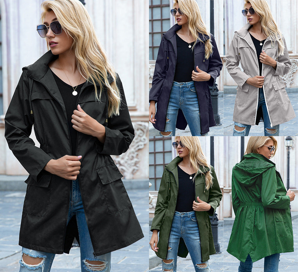 Hooded waist rainproof jacket - Littfashions