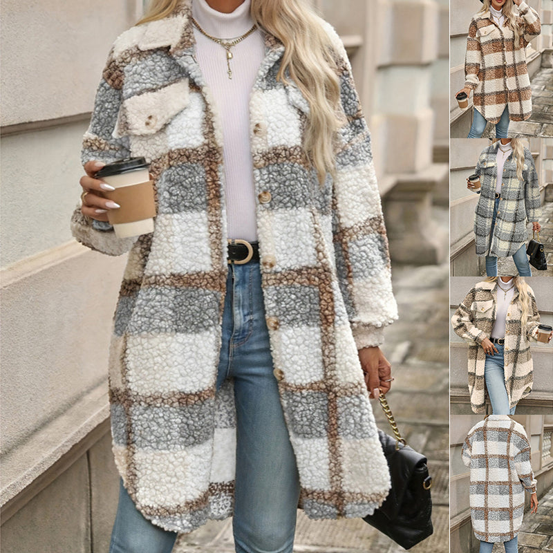 Lapel Colorblock Plaid Jacket - Littfashions