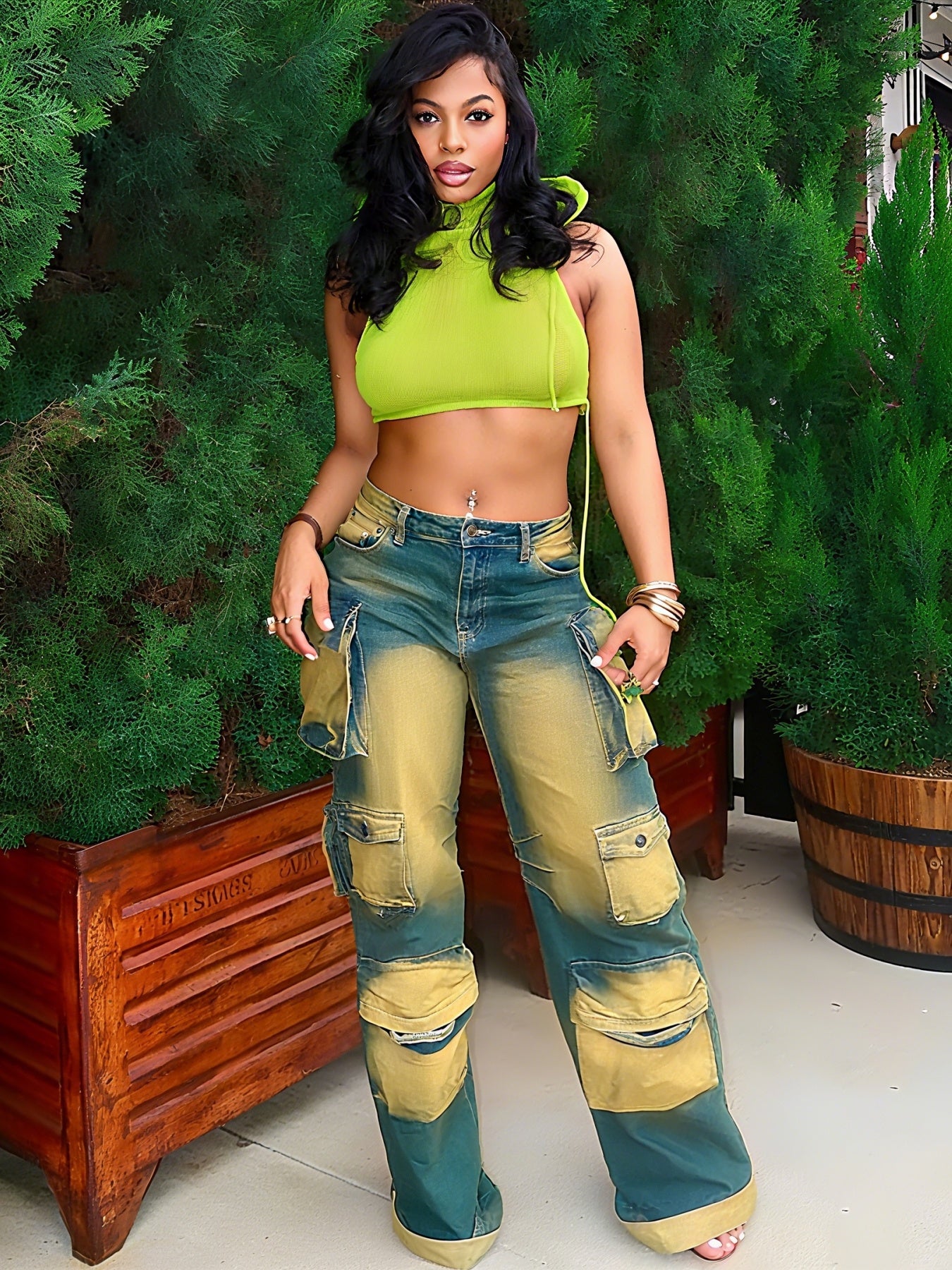 New Women's Denim Jeans With Multiple Pockets, Hot-selling, Vintage Style, Casual, Loose-fitting, Workwear Pants