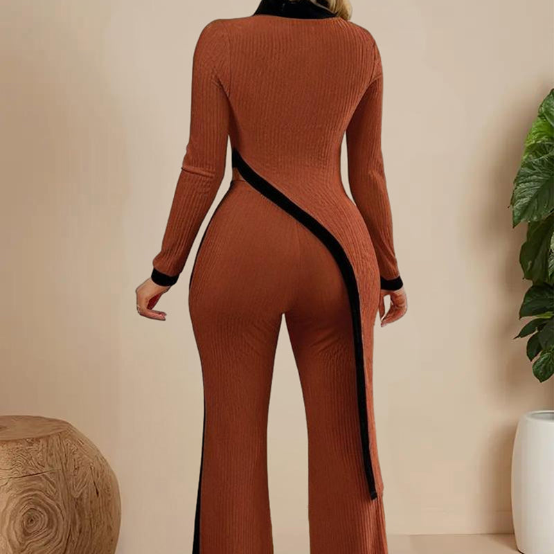 Long-sleeved Top & Pants With Decorative Edges