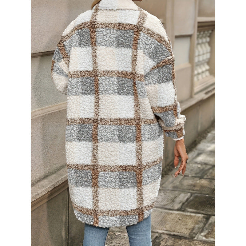 Lapel Colorblock Plaid Jacket - Littfashions