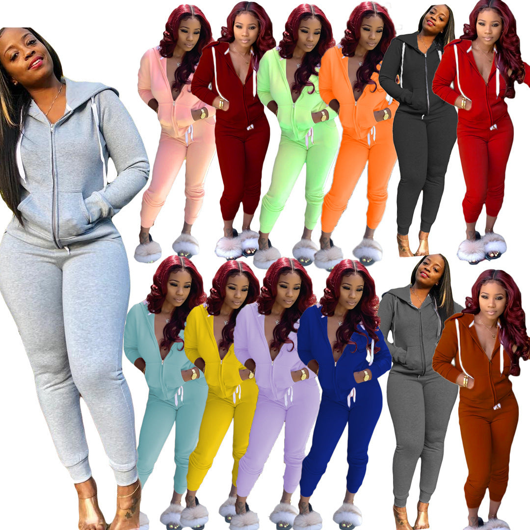 Women's Solid Color Hoodie Suit