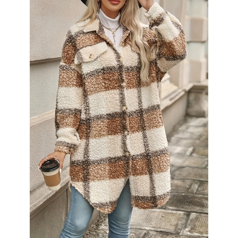 Lapel Colorblock Plaid Jacket - Littfashions