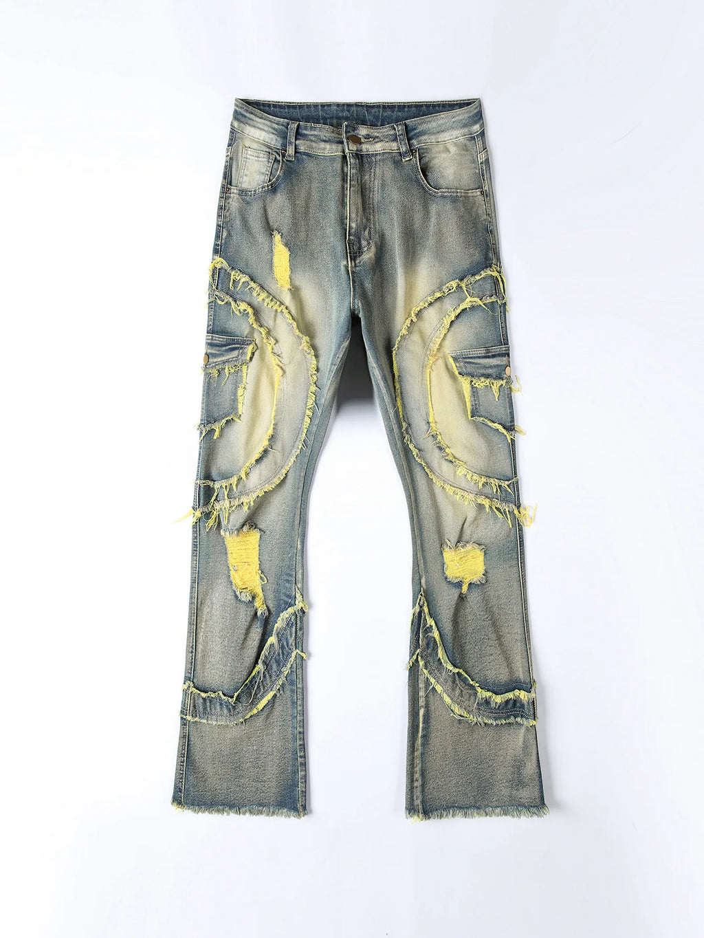 Ripped hole elastic jeans
