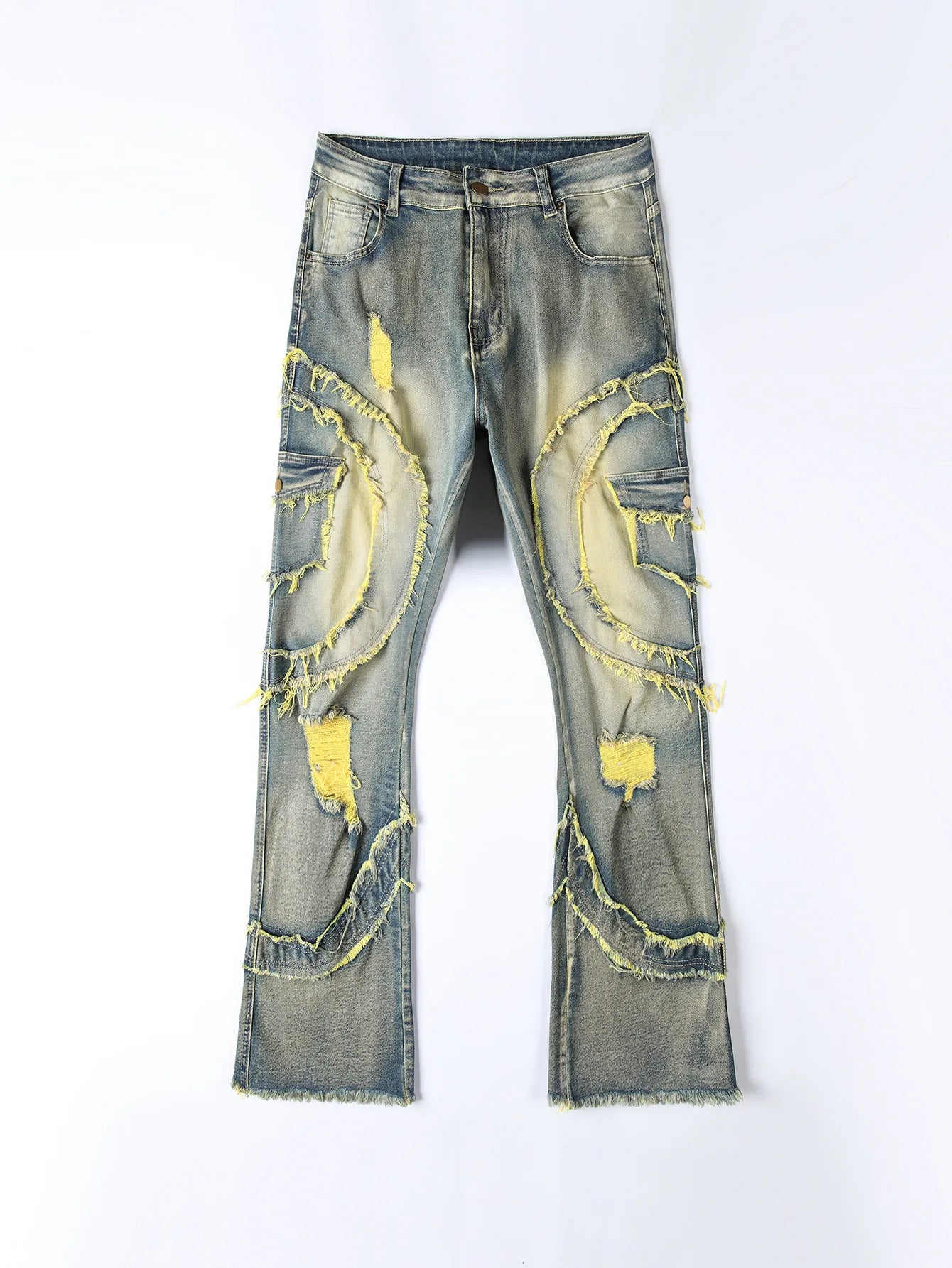 Ripped hole elastic jeans