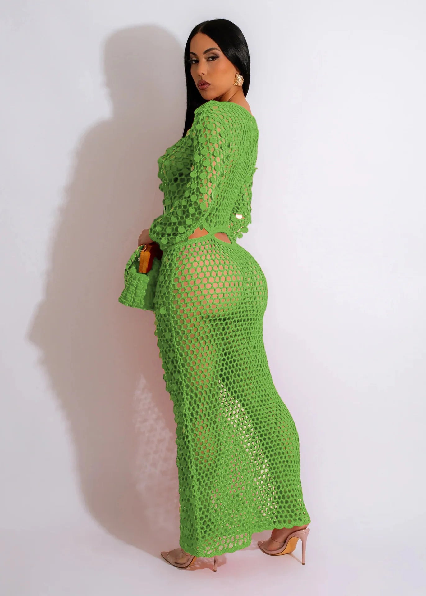 Fishnet Knitting Maxi Dress