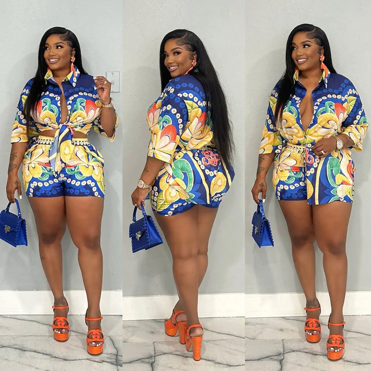Half Sleeve Floral Print Shirt and Pencil Shorts Suit