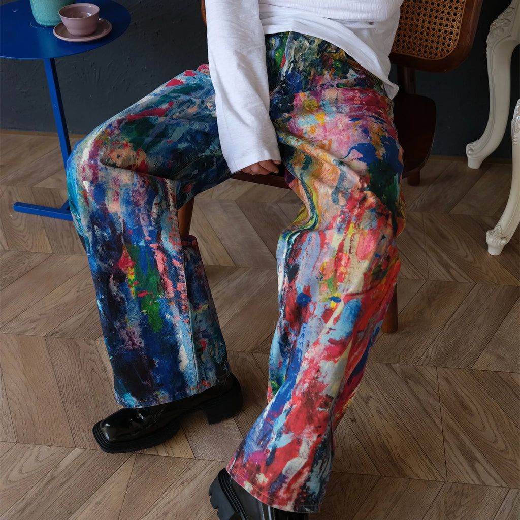 Oil Painting Wide Leg Denim Pants