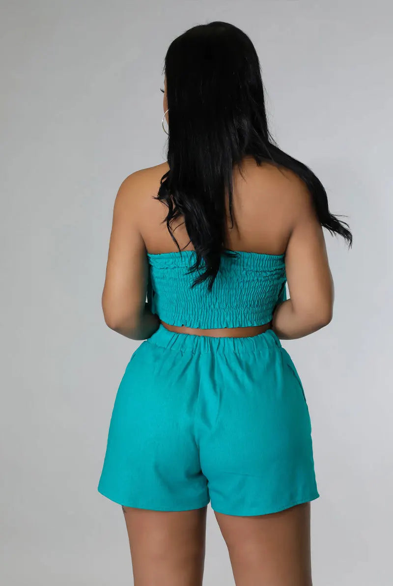 women's crop-top shorts set