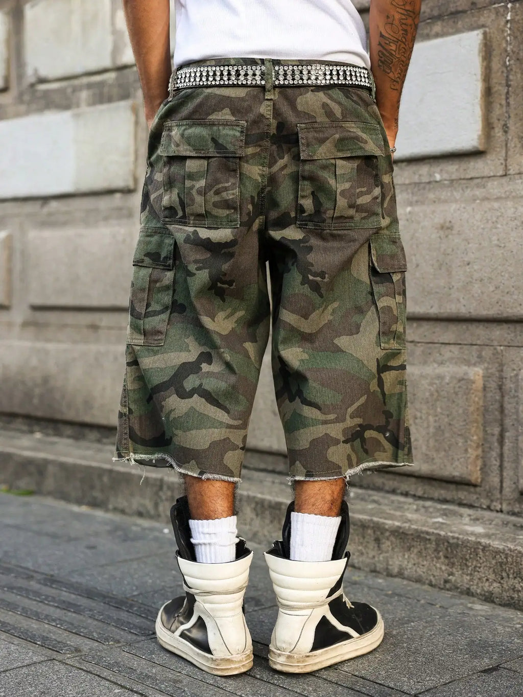 Men's camouflage denim shorts
