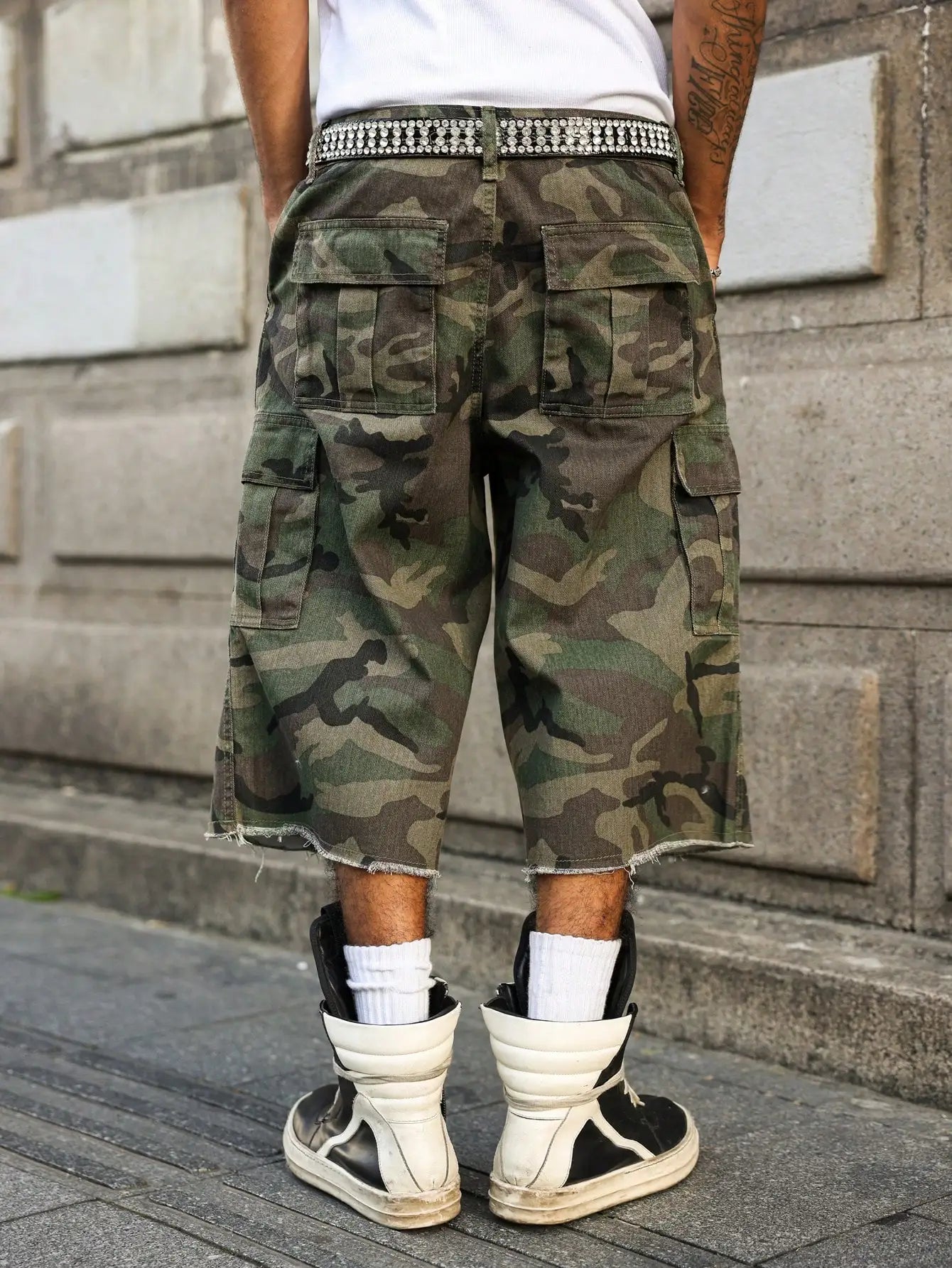 Men's camouflage denim shorts