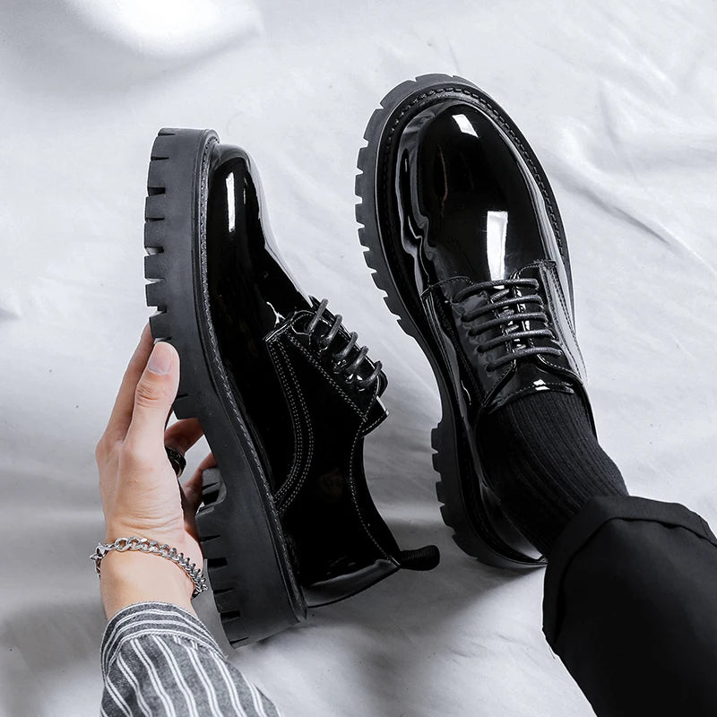 Black High Sole Platform Leather Shoes