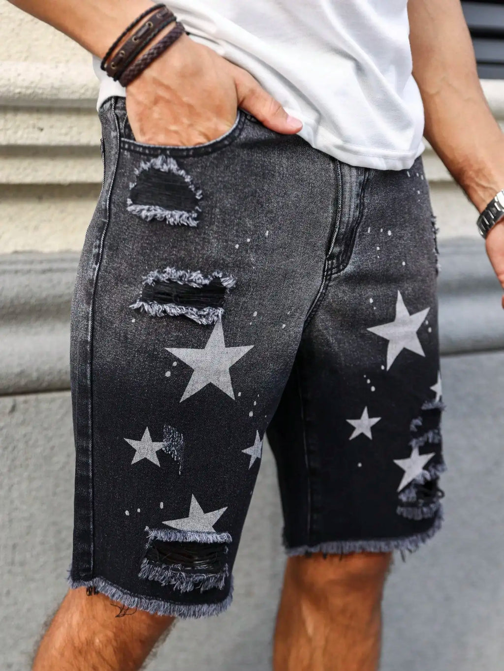 Men's summer denim printed shorts