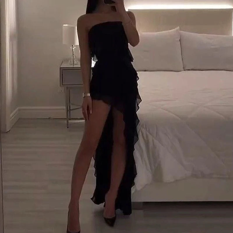 Strapless High Slit Mini Party Dress