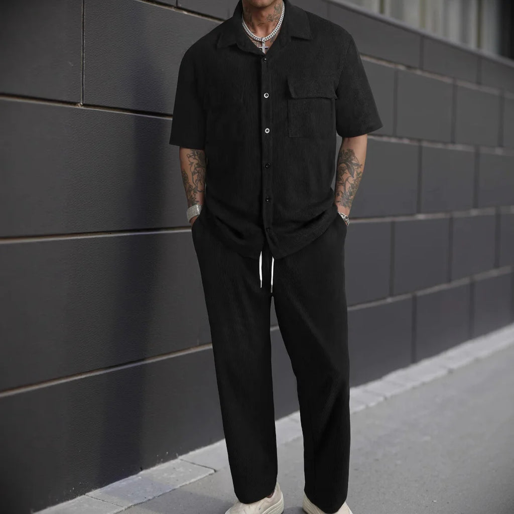 Men's Short Sleeve Shirt + Pants Suits