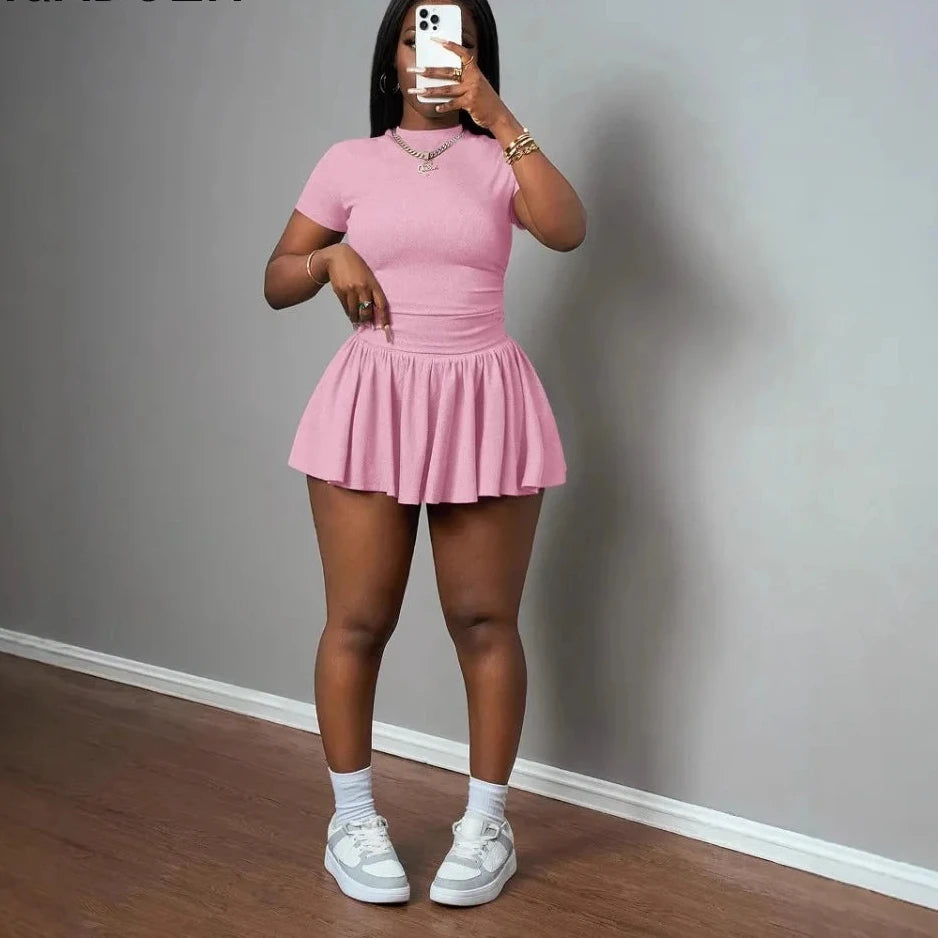 Ribbing Pleated Skirt Set