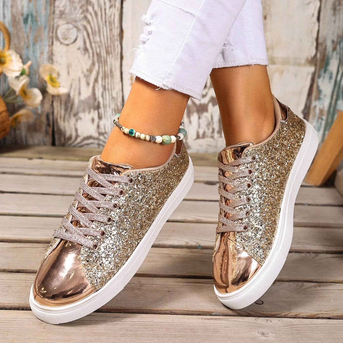 Women’s Glitter Lace-up Sneakers
