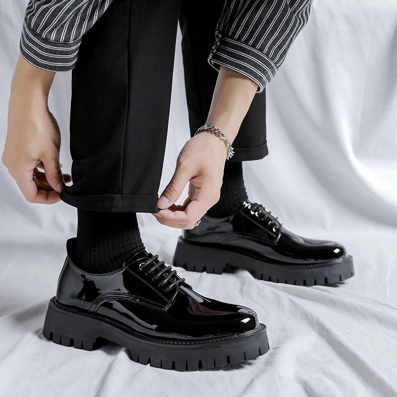 Black High Sole Platform Leather Shoes