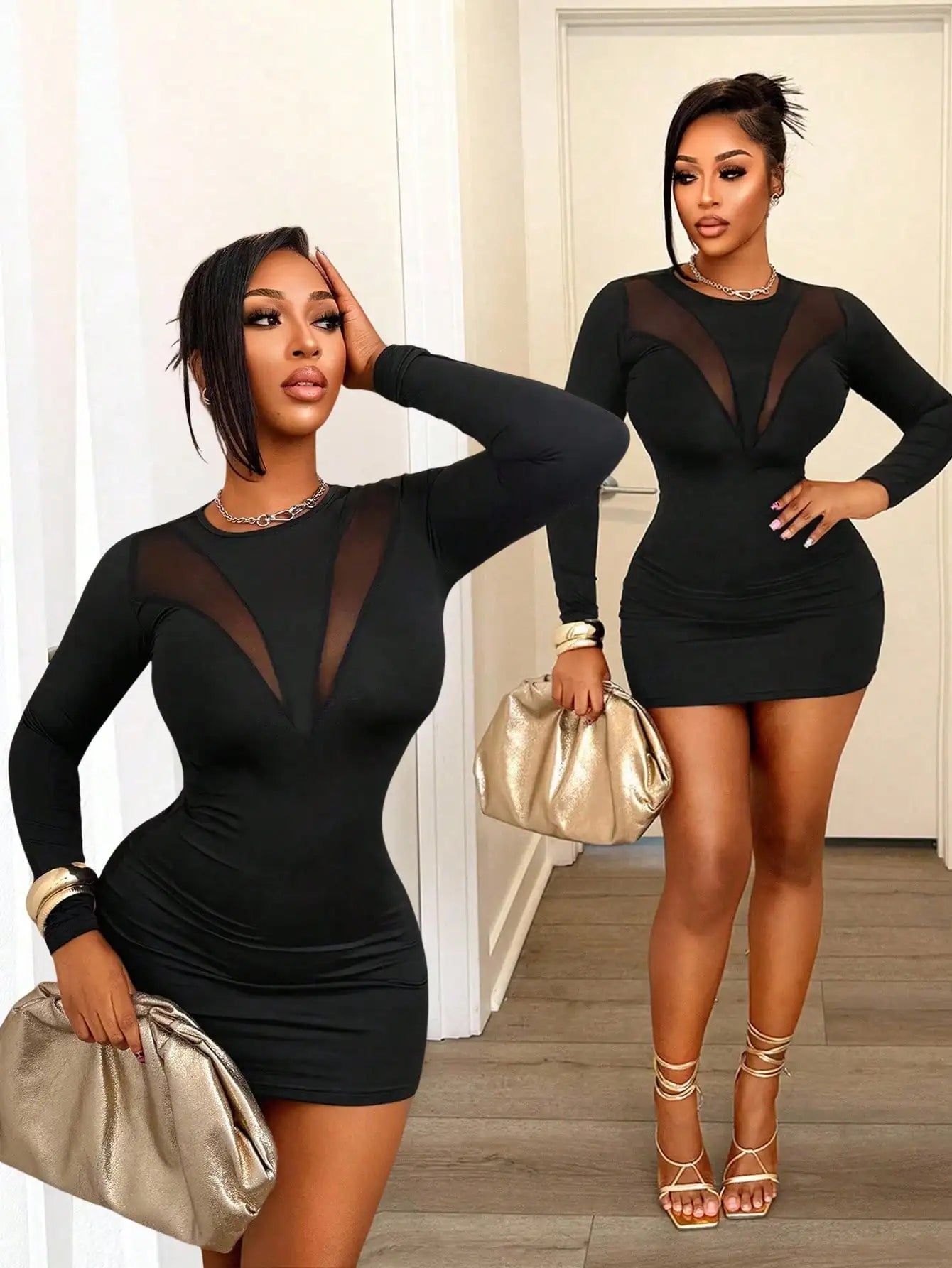 Women's Sheer Long Sleeve Mini Dress