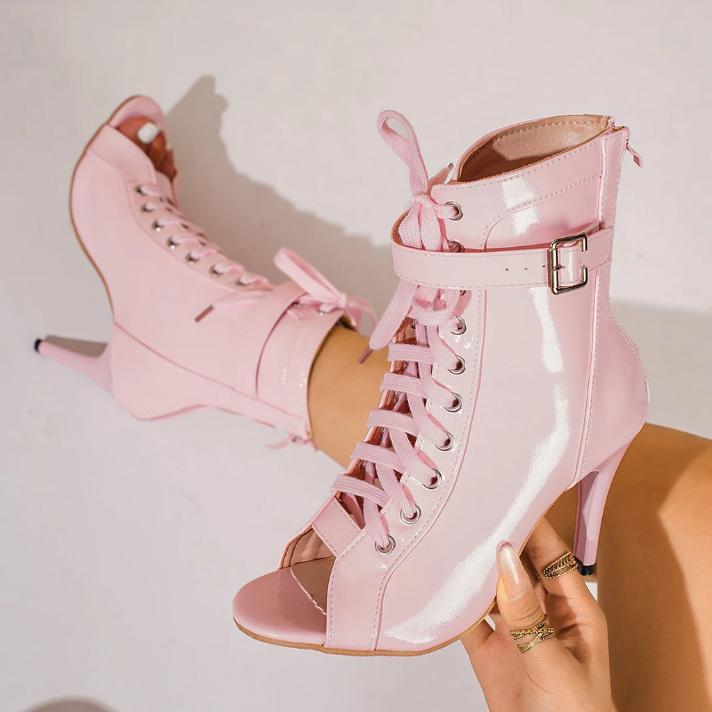 Belt Buckle Lace-Up Heels