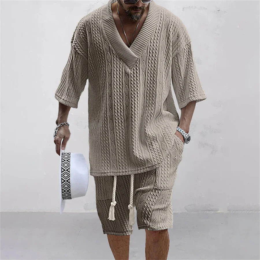 Men's V-neck Short Sleeve T-shirt and Shorts Set