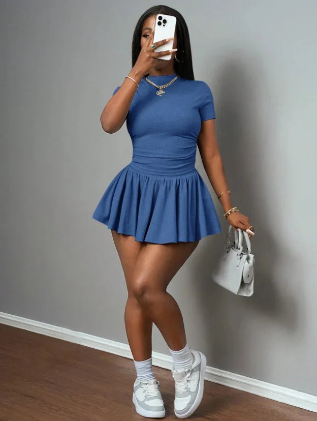 Ribbing Pleated Skirt Set