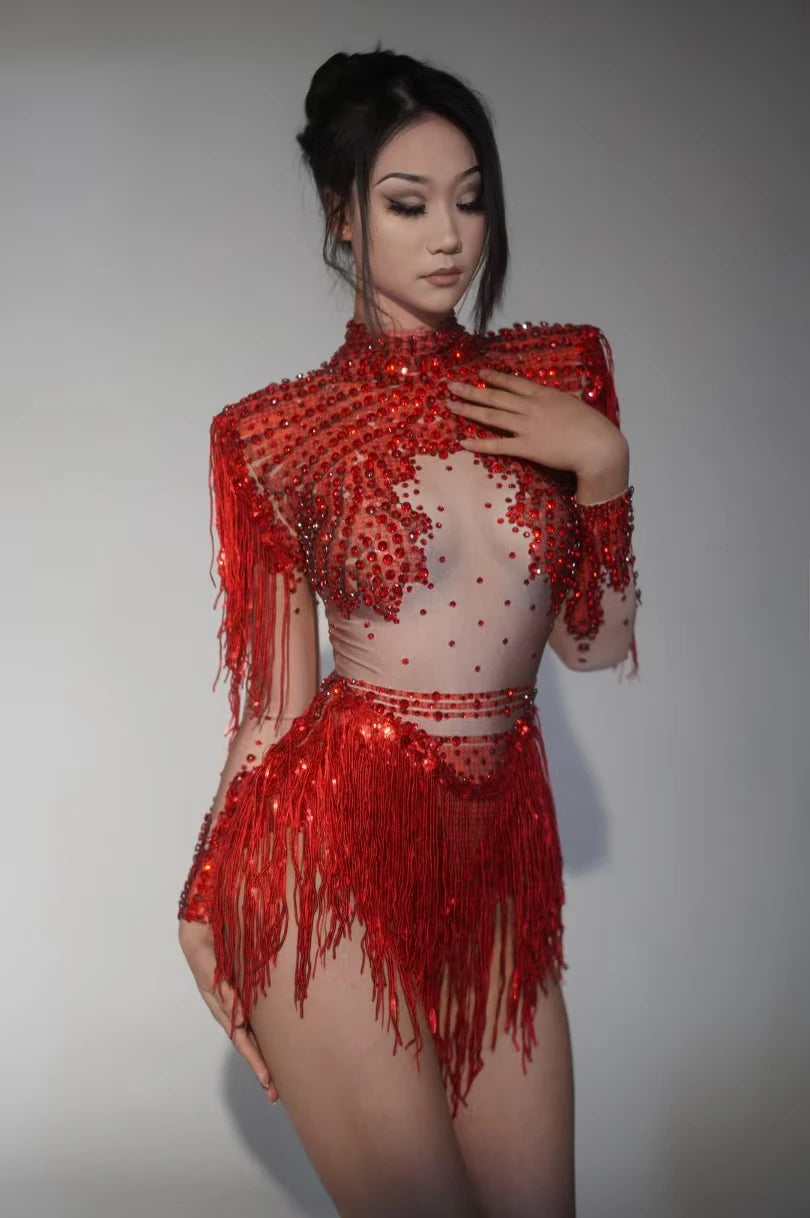 Rhinestone Tassel Party Skirt