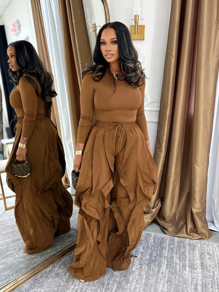 Long Sleeve Ruffle Two Piece set