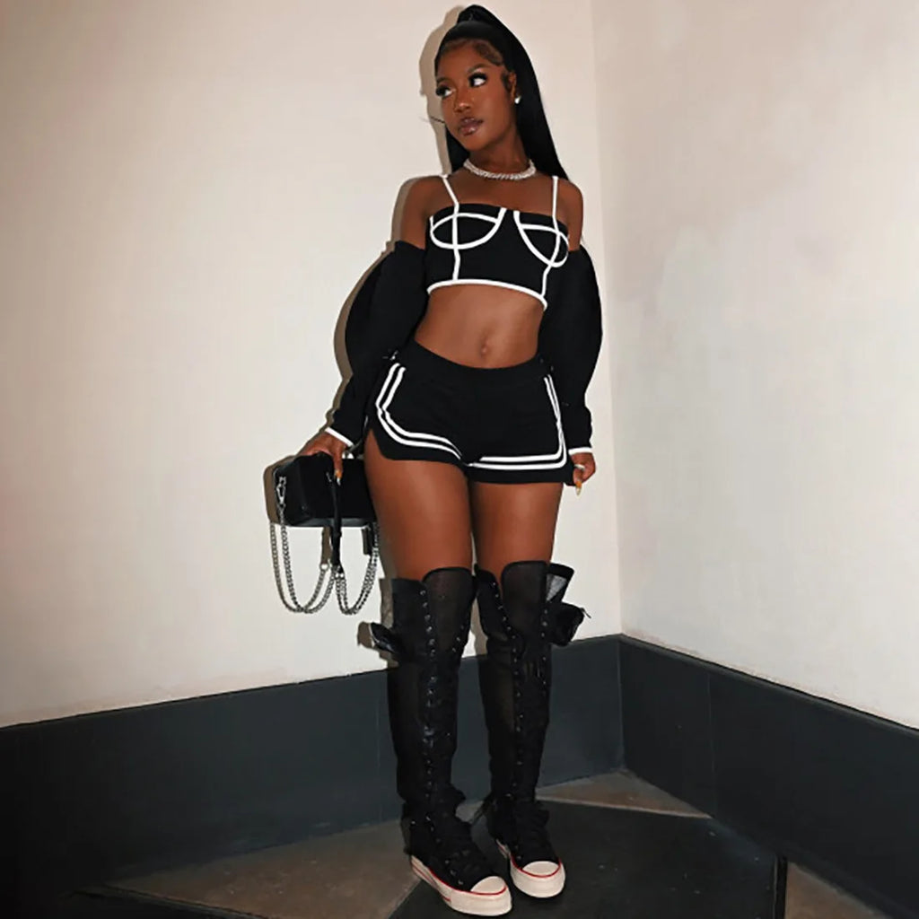Crop Top-Shorts-jacket 3pcs set