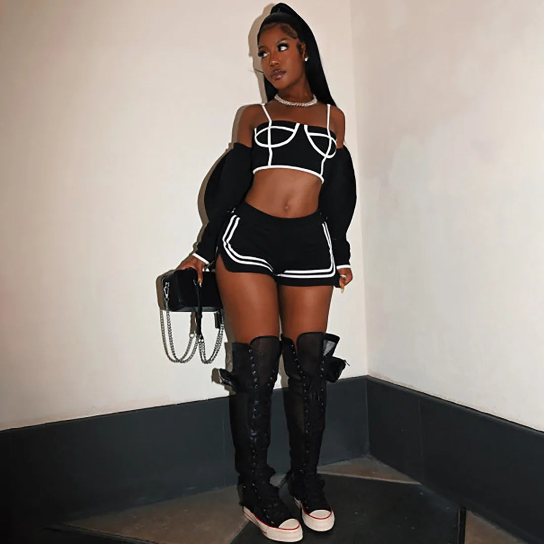 Crop Top-Shorts-jacket 3pcs set