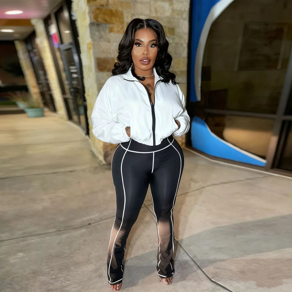 Zip Crop Jacket and Flare Pants