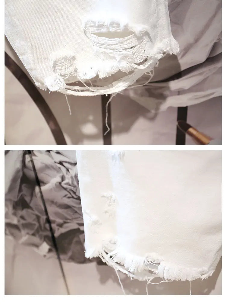 Men's Ripped White Denim Shorts