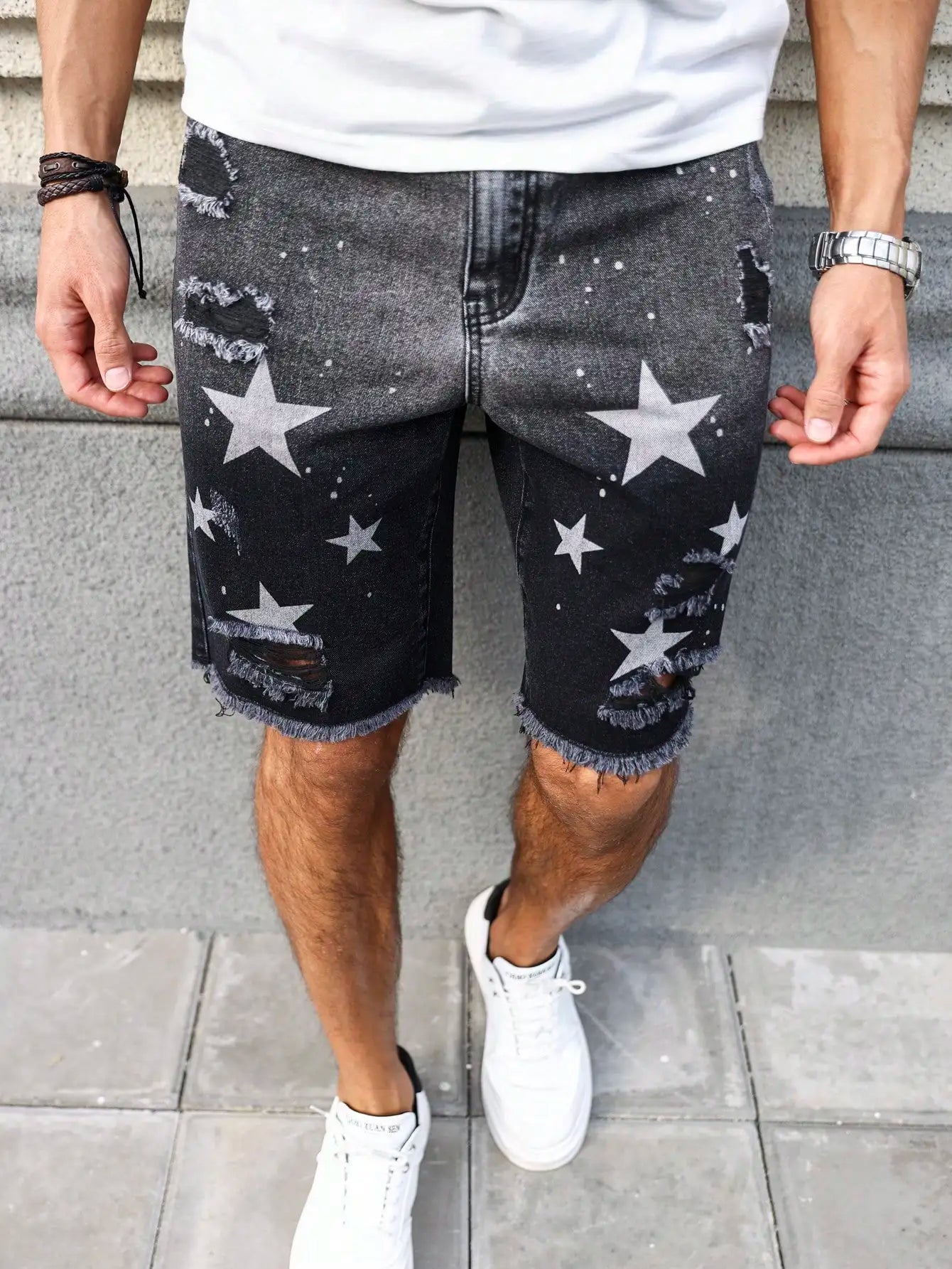 Men's summer denim printed shorts