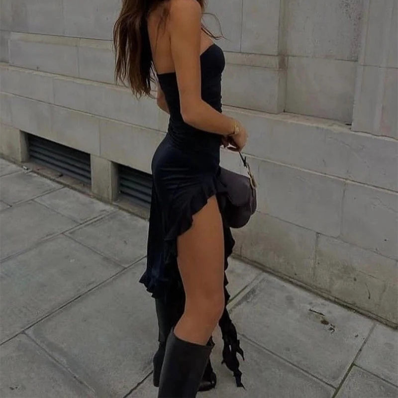 Strapless High Slit Mini Party Dress