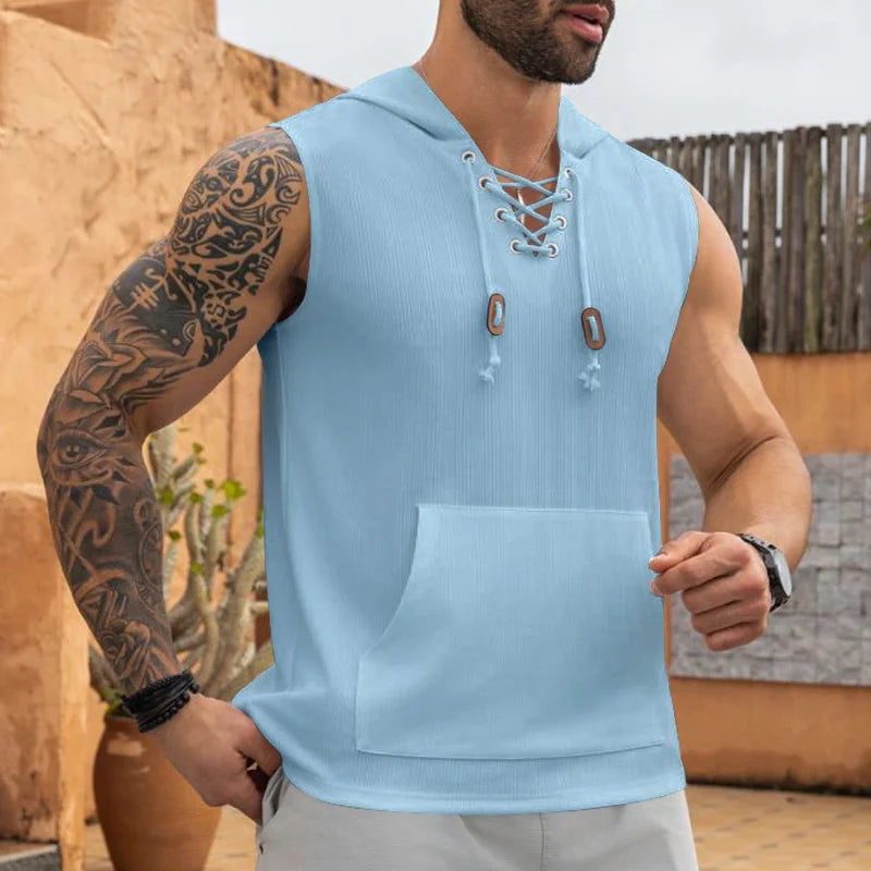 Hooded Sleeveless Lace-up Vest ﻿