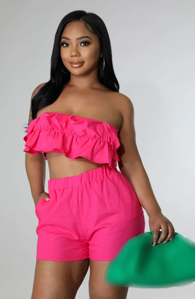 women's crop-top shorts set