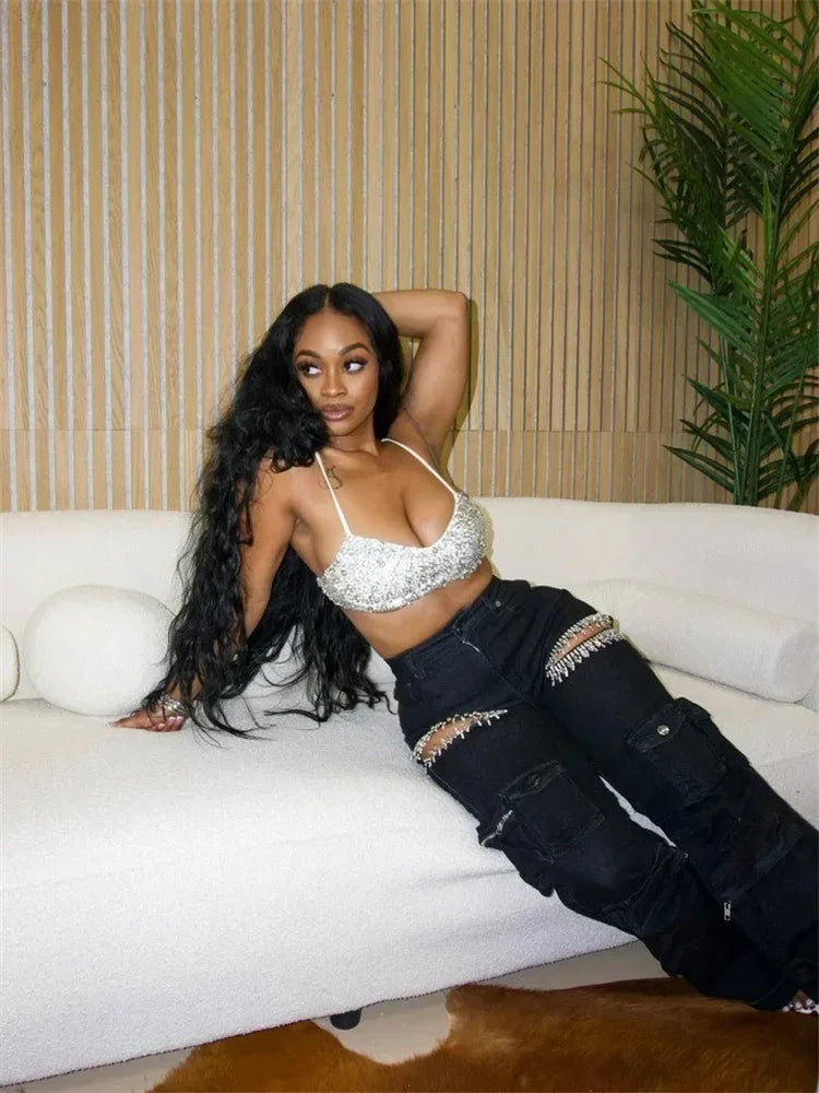 Diamond Mid Waist Straight Leg Jeans