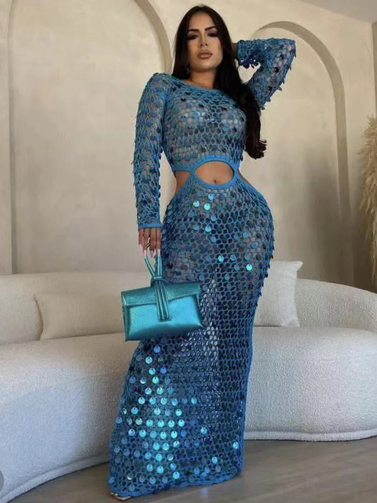 Fishnet Knitting Maxi Dress