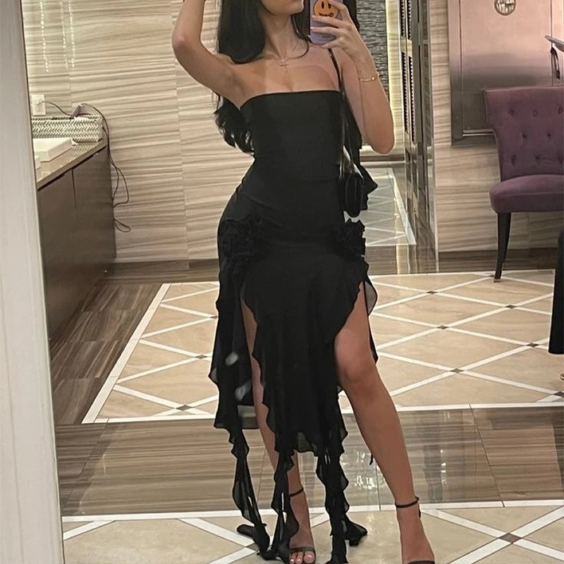 Strapless High Slit Mini Party Dress