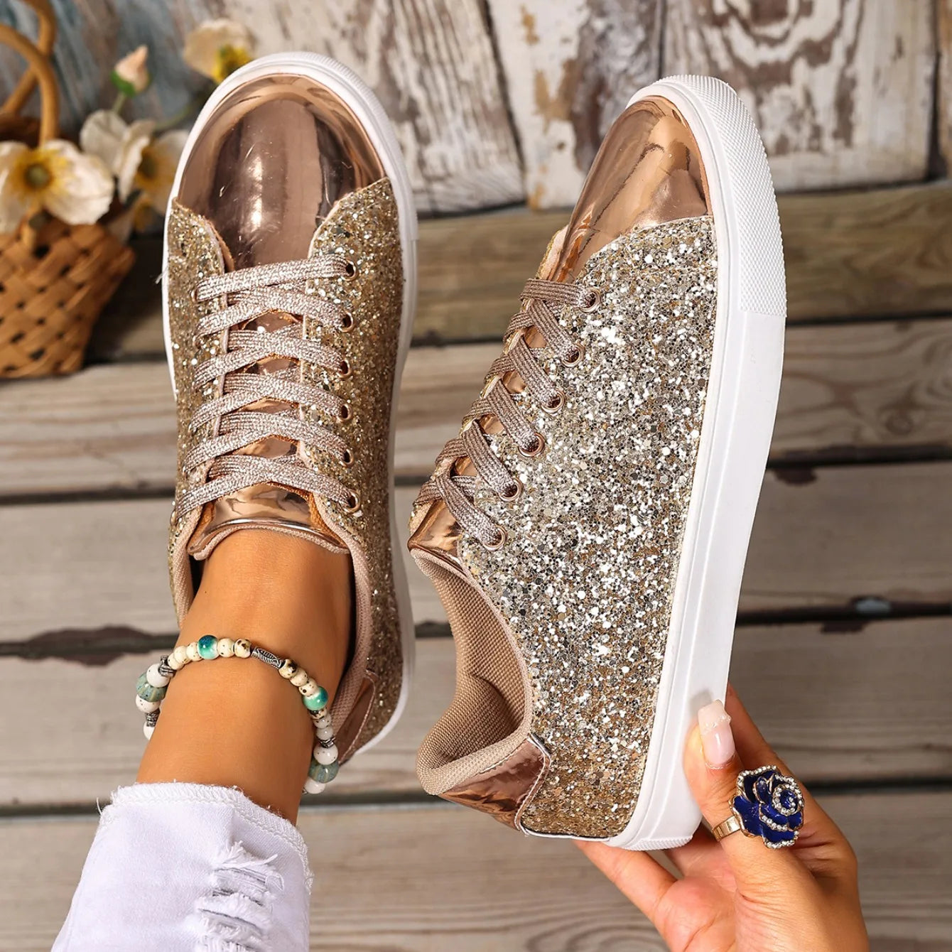 Women’s Glitter Lace-up Sneakers