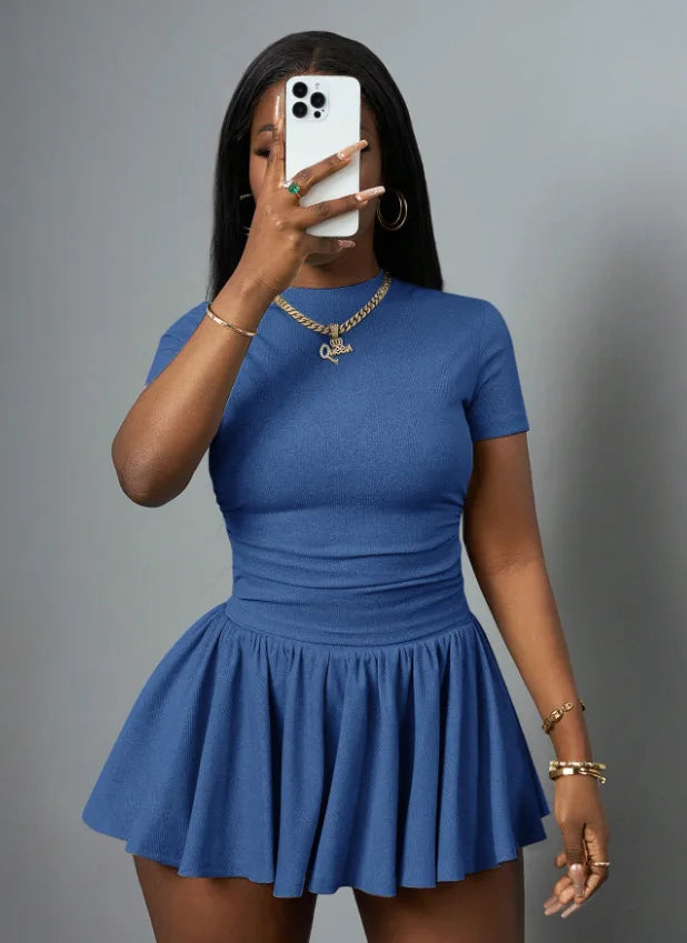 Ribbing Pleated Skirt Set