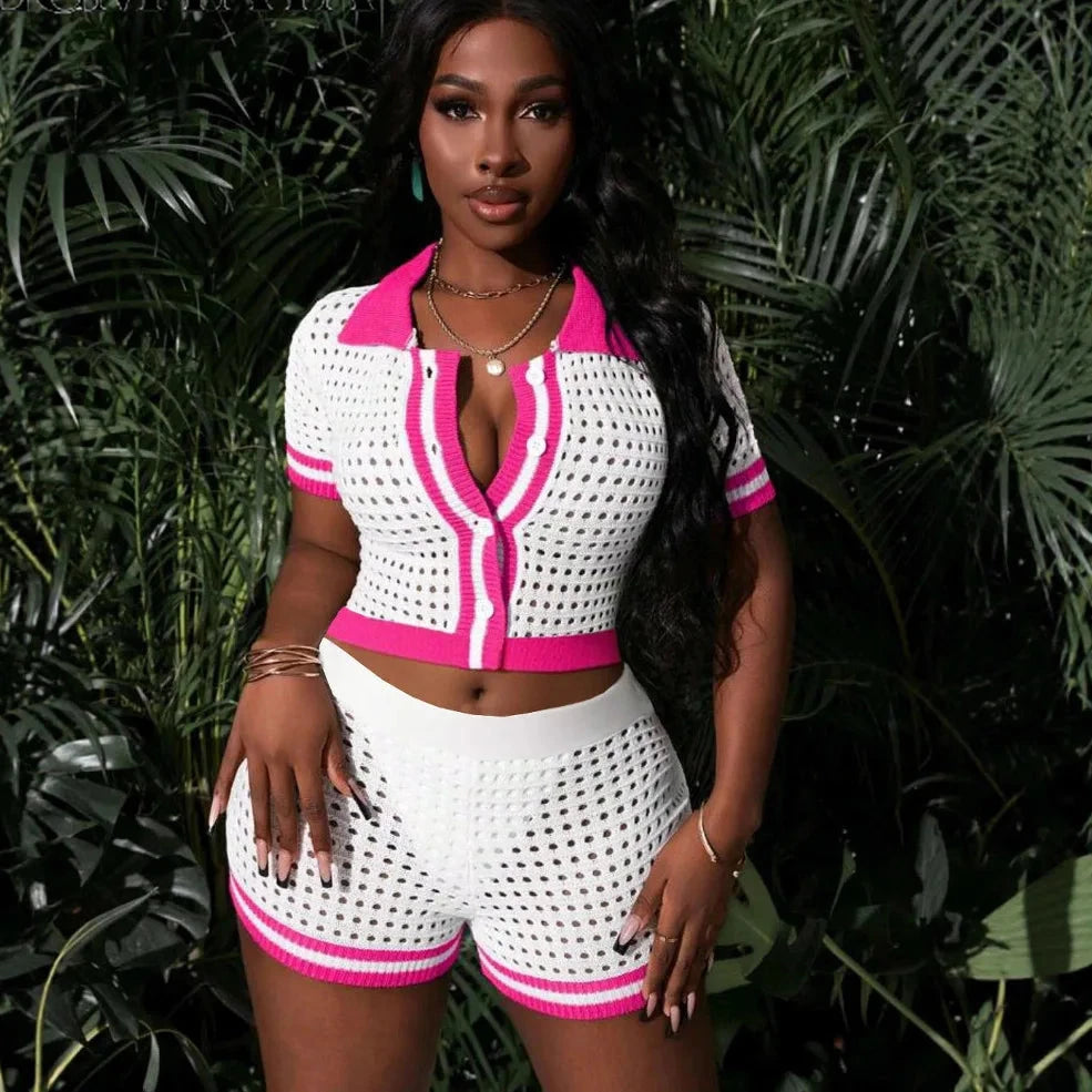 Knit Ribbed Two Piece shorts Set