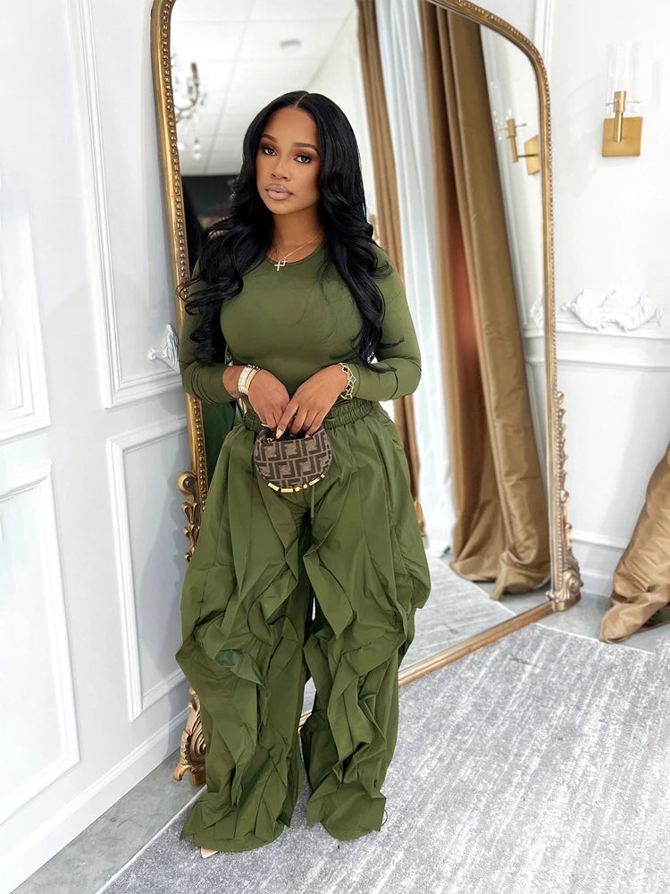 Long Sleeve Ruffle Two Piece set
