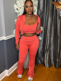 Crop Top And Flare Pants With Jacket Set