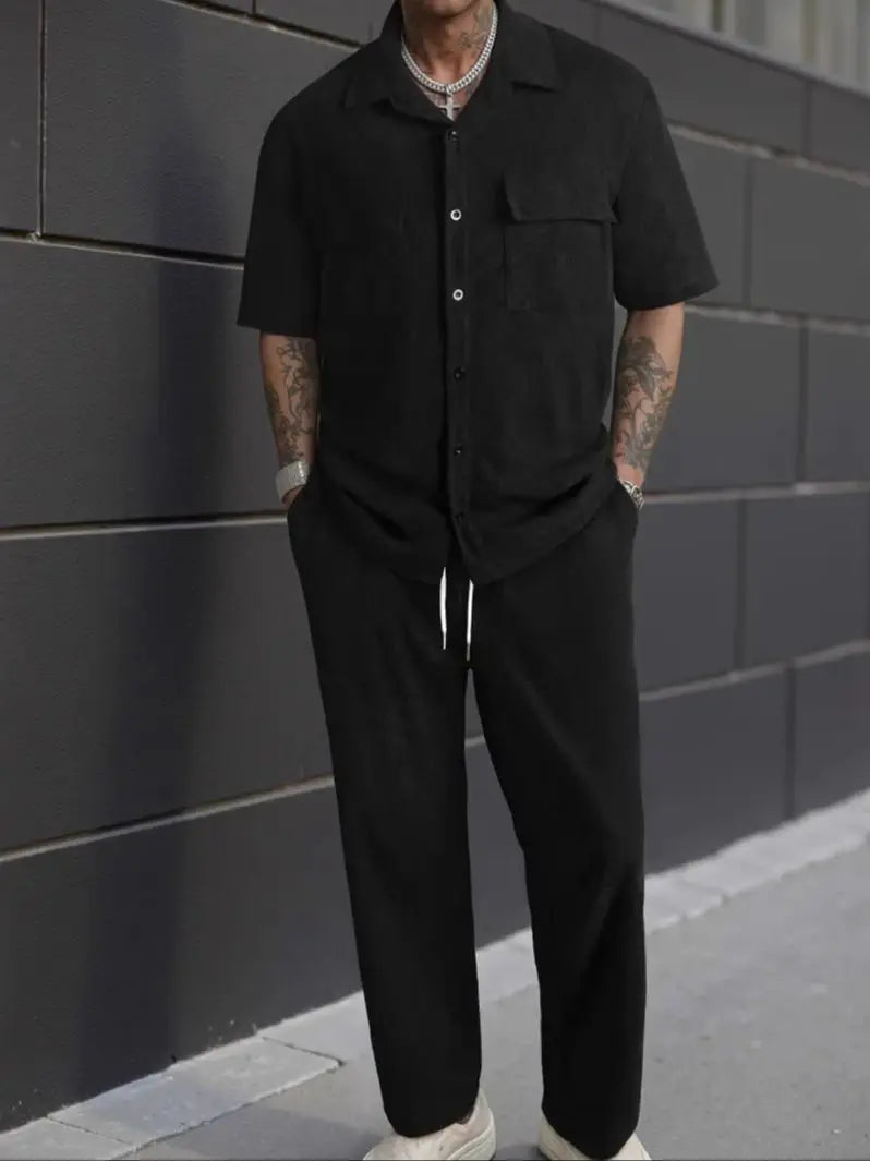 Men's Short Sleeve Shirt + Pants Suits