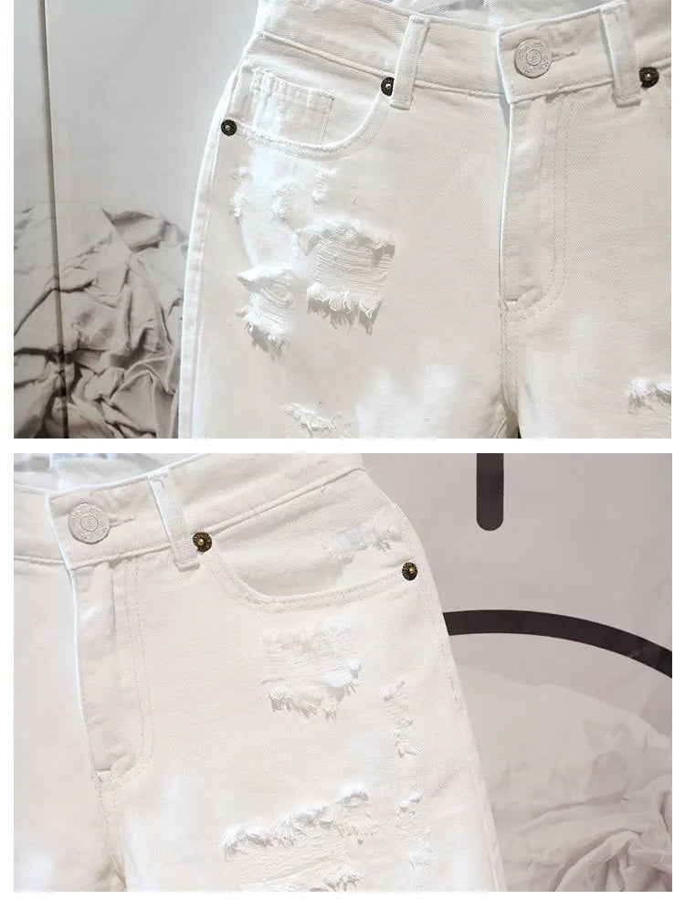 Men's Ripped White Denim Shorts