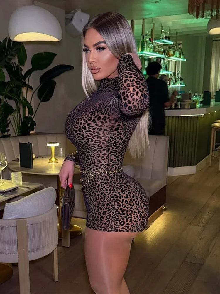 Leopard Close-Fitting High-Necked Romper