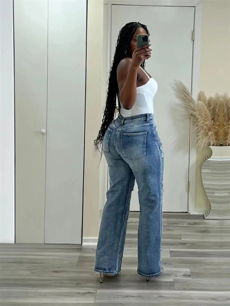 High Waist Denim Wide Leg jeans