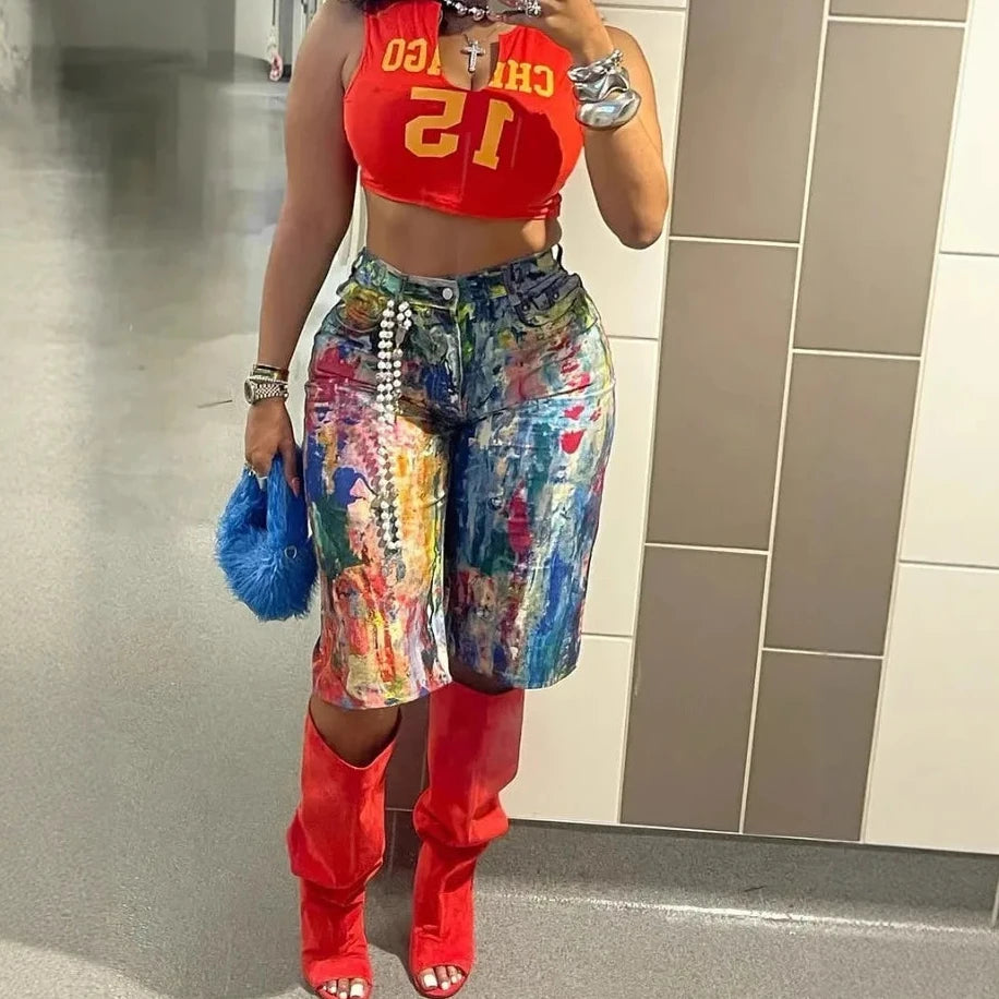 Oil Painting Wide Leg Denim Pants